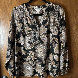 Christopher & Banks black, tan and brown blouse, sz M